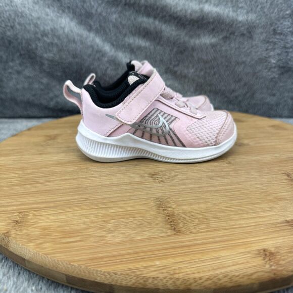 Nike Downshifter 10 Toddler Shoes Pink Silver Girls Size 5C Hook Loop CZ3967-605 - Picture 1 of 9